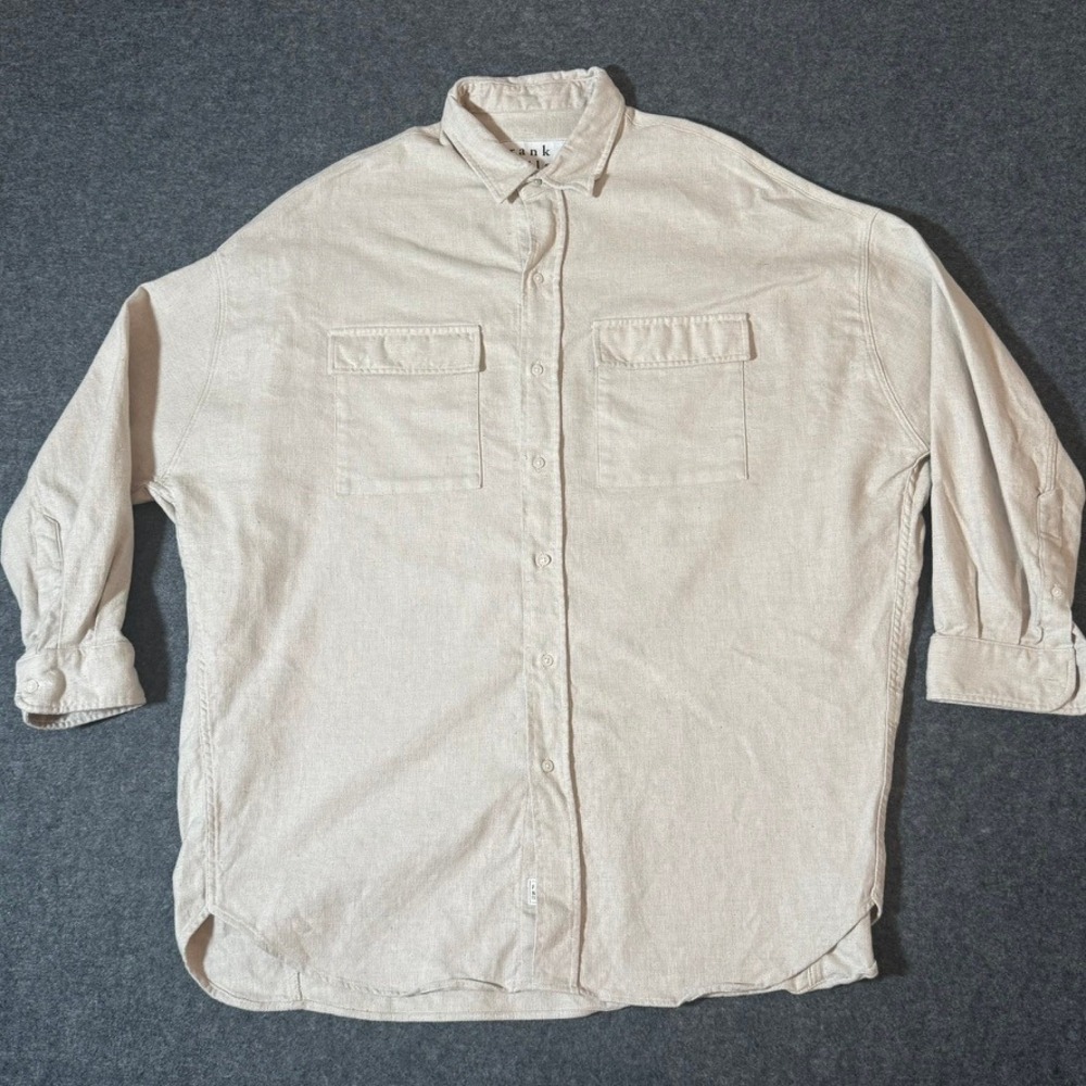 Frank & Eileen Macloghlin Oversized Cotton Button Down Shirt Cream M/L Boho Lux